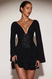 Oh Polly Reinara 15621 mini robe corset noire strass