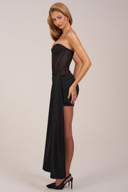 Oh Polly Norah Robe Mini Corset Bandeau Noire Satin