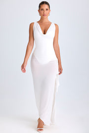 Oh Polly Deva Robe Midi Blanche Col Drapé Fente