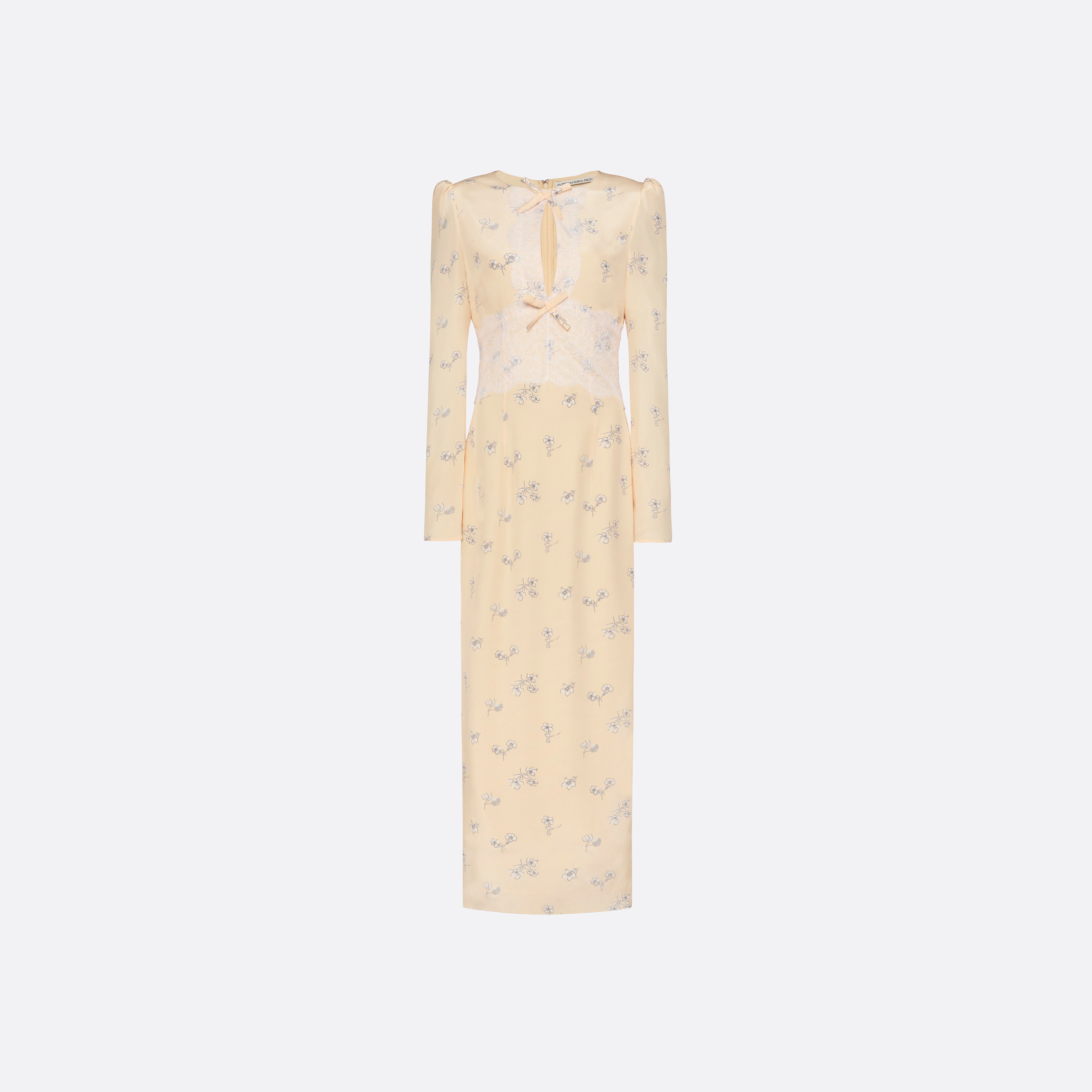 Alessandra Rich Silk Midi Dress With Lace Detail robe jaune pâle 40