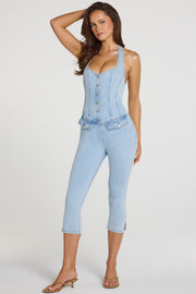 Oh Polly Romee combinaison jean capri denim clair stretch