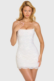 Oh Polly Embellished Auri 15704 mini robe ivoire perles