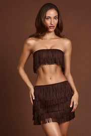 Oh Polly Bruma Top Bandeau Franges Marron Chocolat