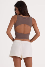 Oh Polly BT1627 Mini Short Jersey Écru Taille Élastiquée