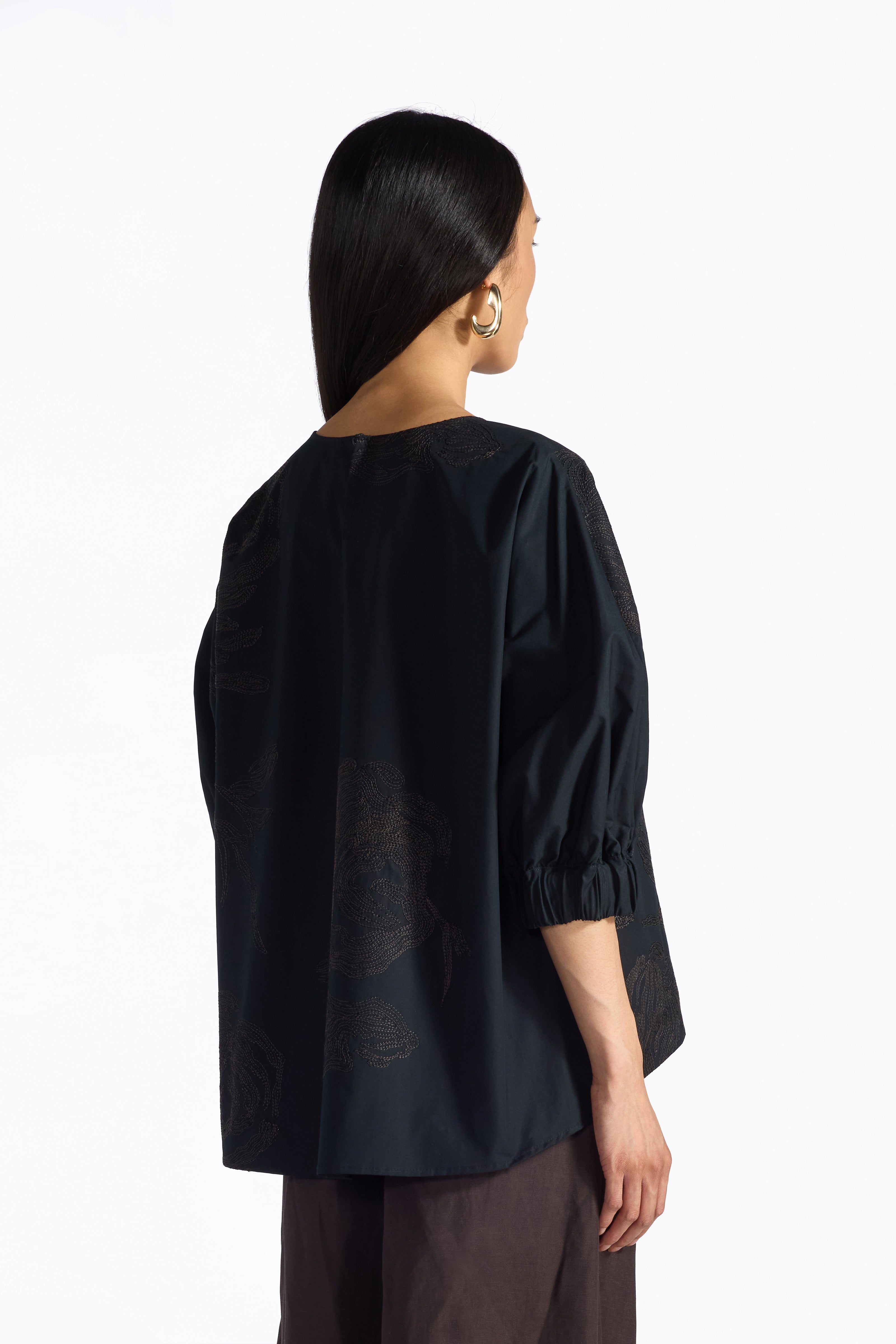 Liviana Conti Angie chemise coton brodé noir