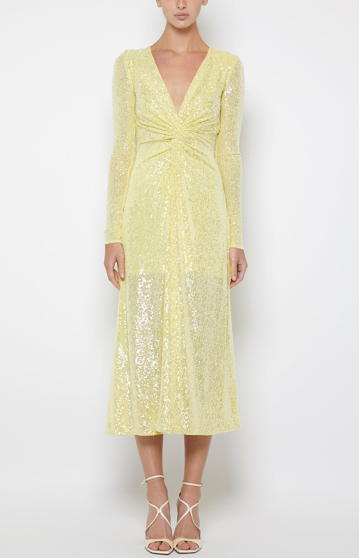 Prabal Gurung Twist Sequin Midi Dress robe citron