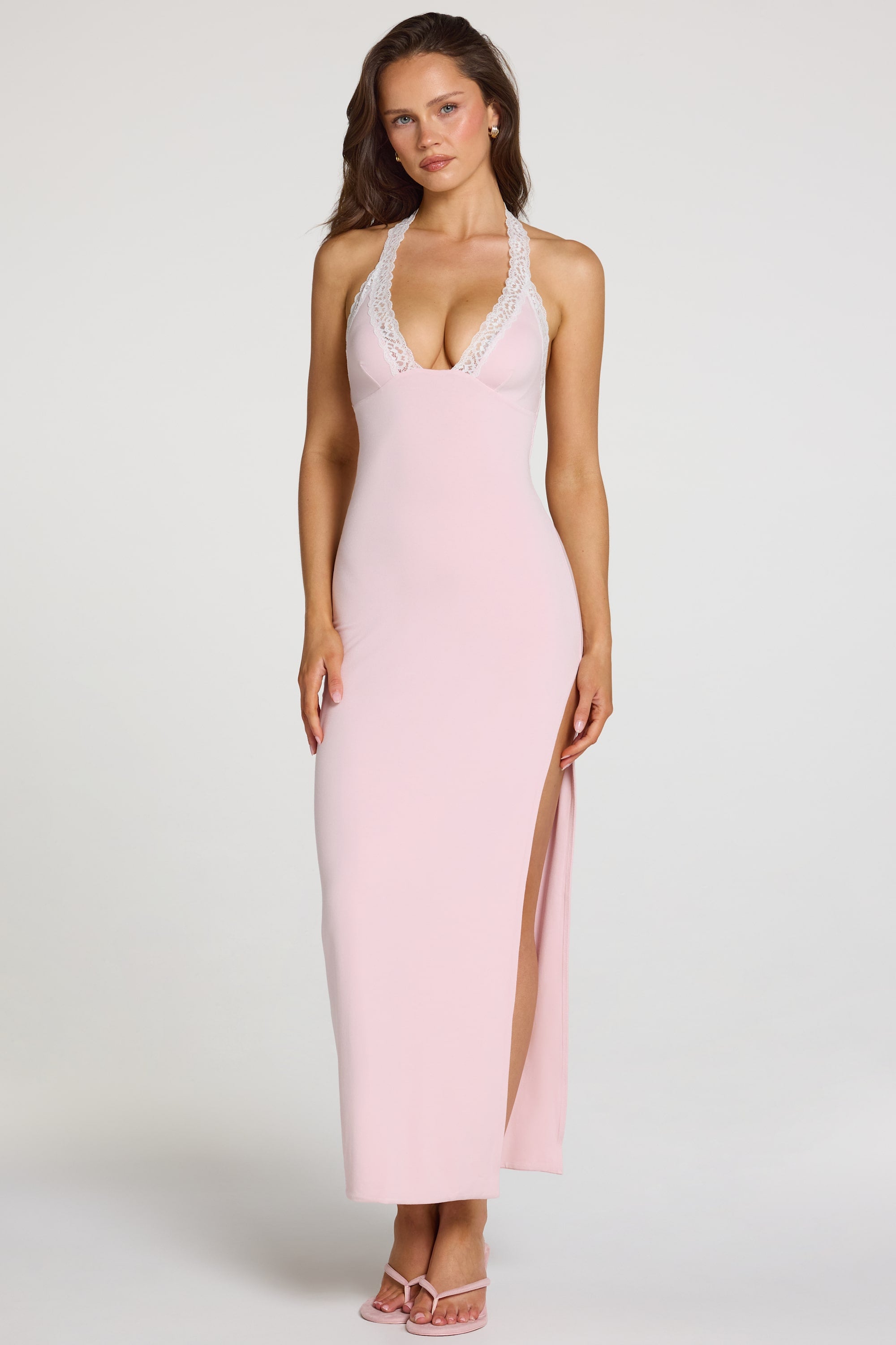 Oh Polly Dahlia 16096 maxi robe rose modal dentelle