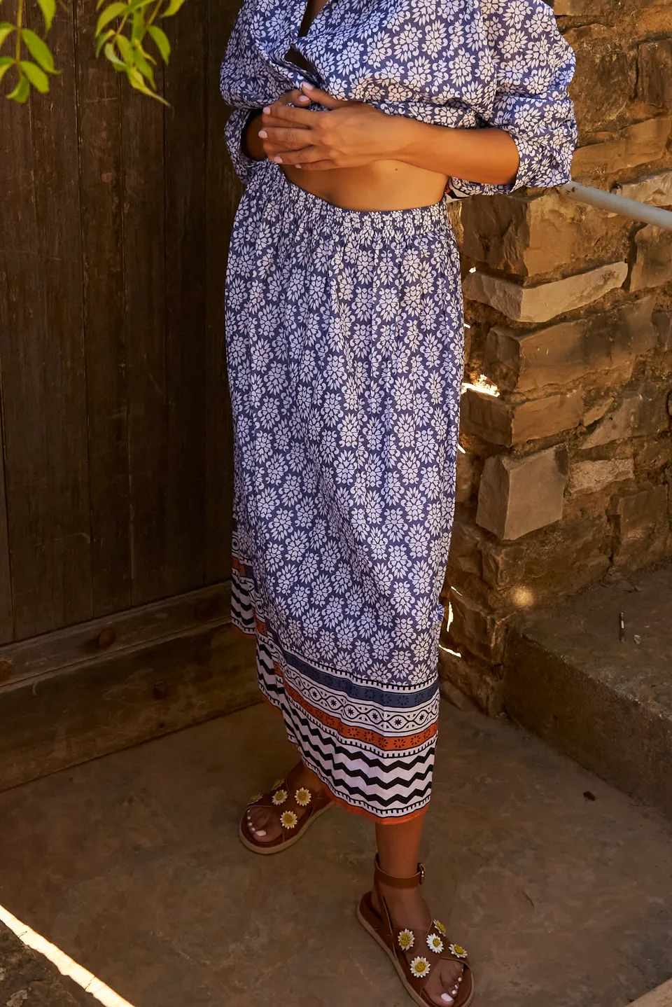 Chicosoleil Jupes Minette jupe longue bleu batik coton