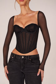 Oh Polly Zella Top Corset Noir Manches Longues