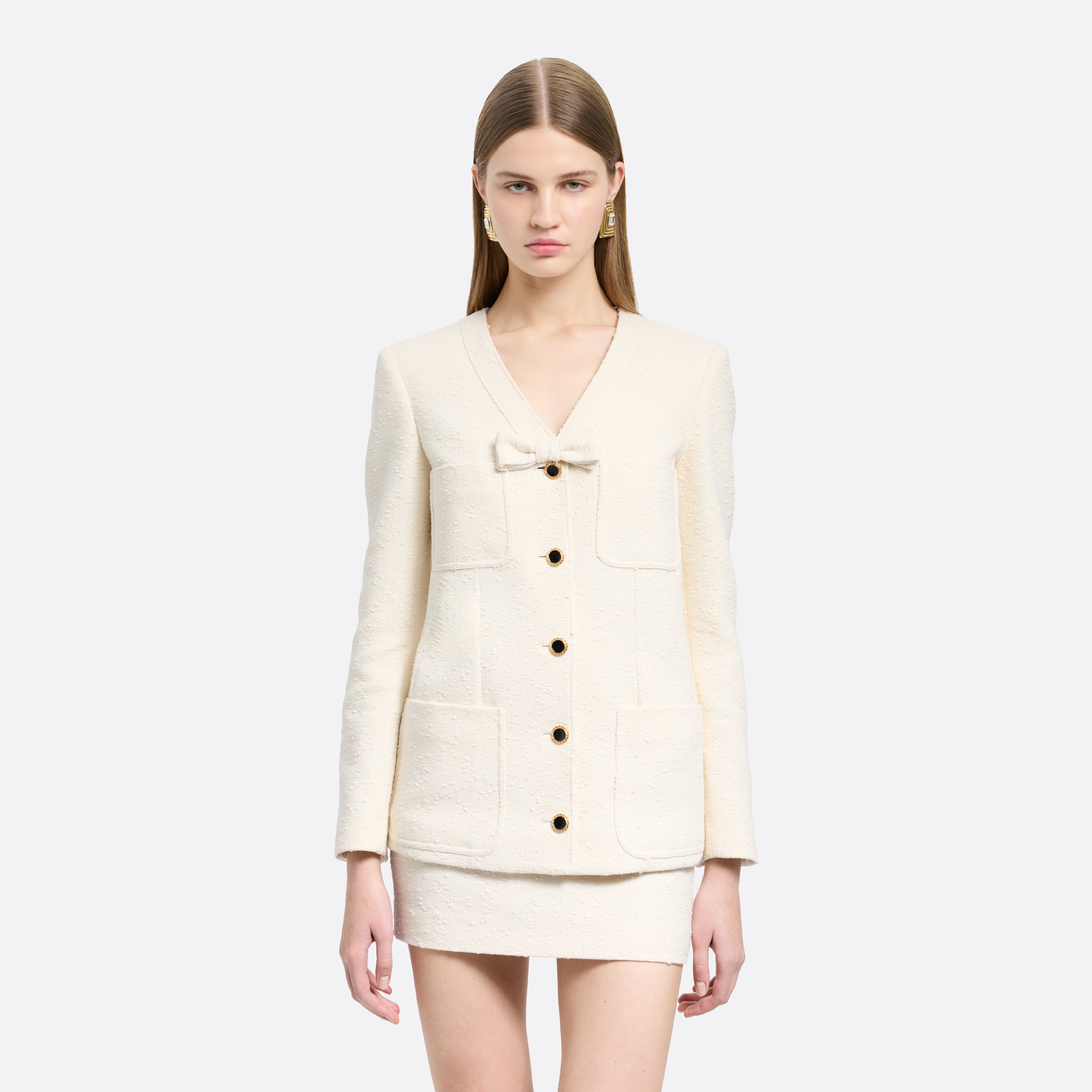Alessandra Rich Tweed Boucle Veste ivoire 36 col V