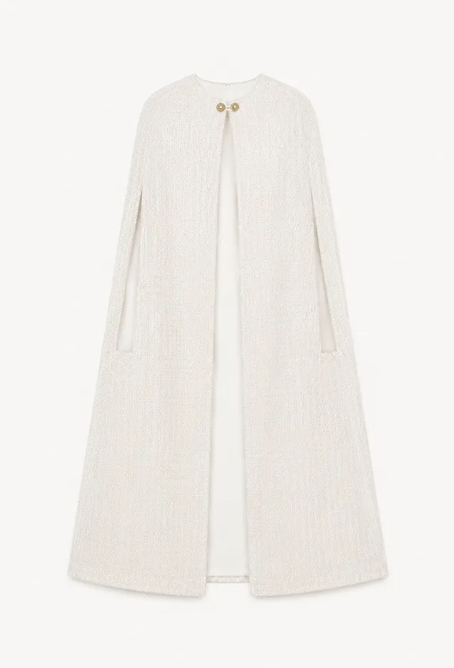 The Ethiquette Diamant cape longue blanche tweed 83 cm