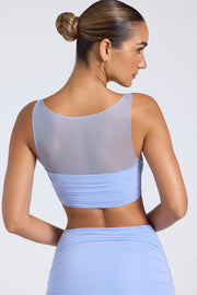 Oh Polly Yume Crop Top Bleu Pervenche Mesh Froncé Sans Manches