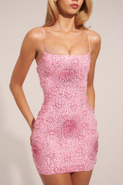 Oh Polly mini robe bodycon rose perles cœur paillettes