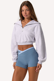 Oh Polly Knitwear BT2083 sweat cropped gris chiné col zippé