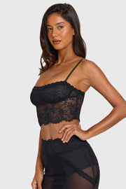Oh Polly Tops Crop Top Dentelle Noir Mesh 45 cm