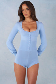 Oh Polly Jumpsuits Romper Ismera Bleu Clair Boutonné