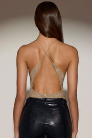 Oh Polly Embellished Top Tindra dos nu doré strass