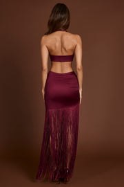 Oh Polly Solferina 13930 robe mini bordeaux franges plongeant