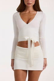 Oh Polly Tops Soft Knit Wrap Top Haut Ivoire Cache-Coeur