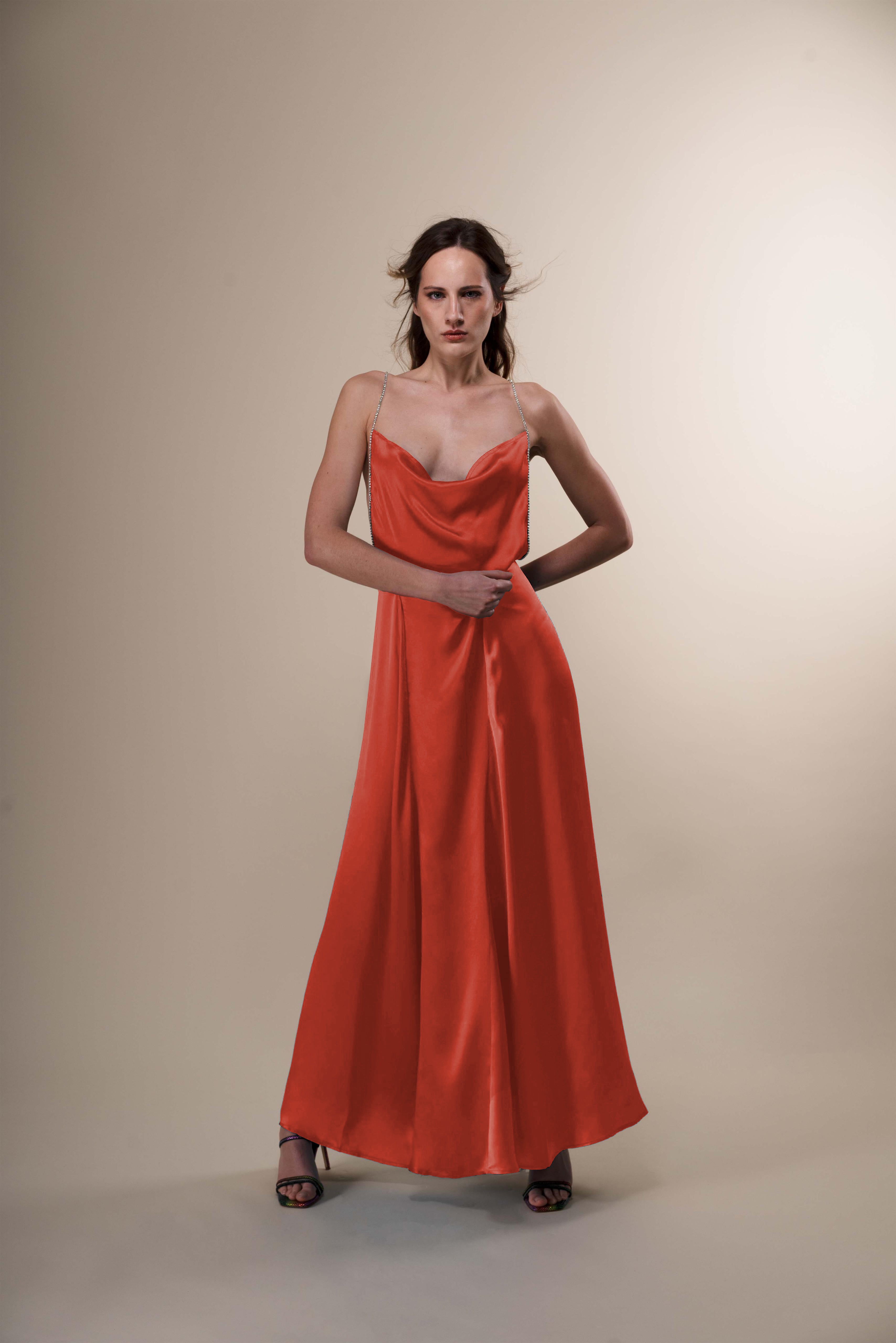 The Ethiquette Jenna Long Dress Corail robe longue soie