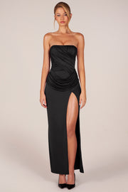 Oh Polly robe maxi bandeau noire drapée fente cuisse