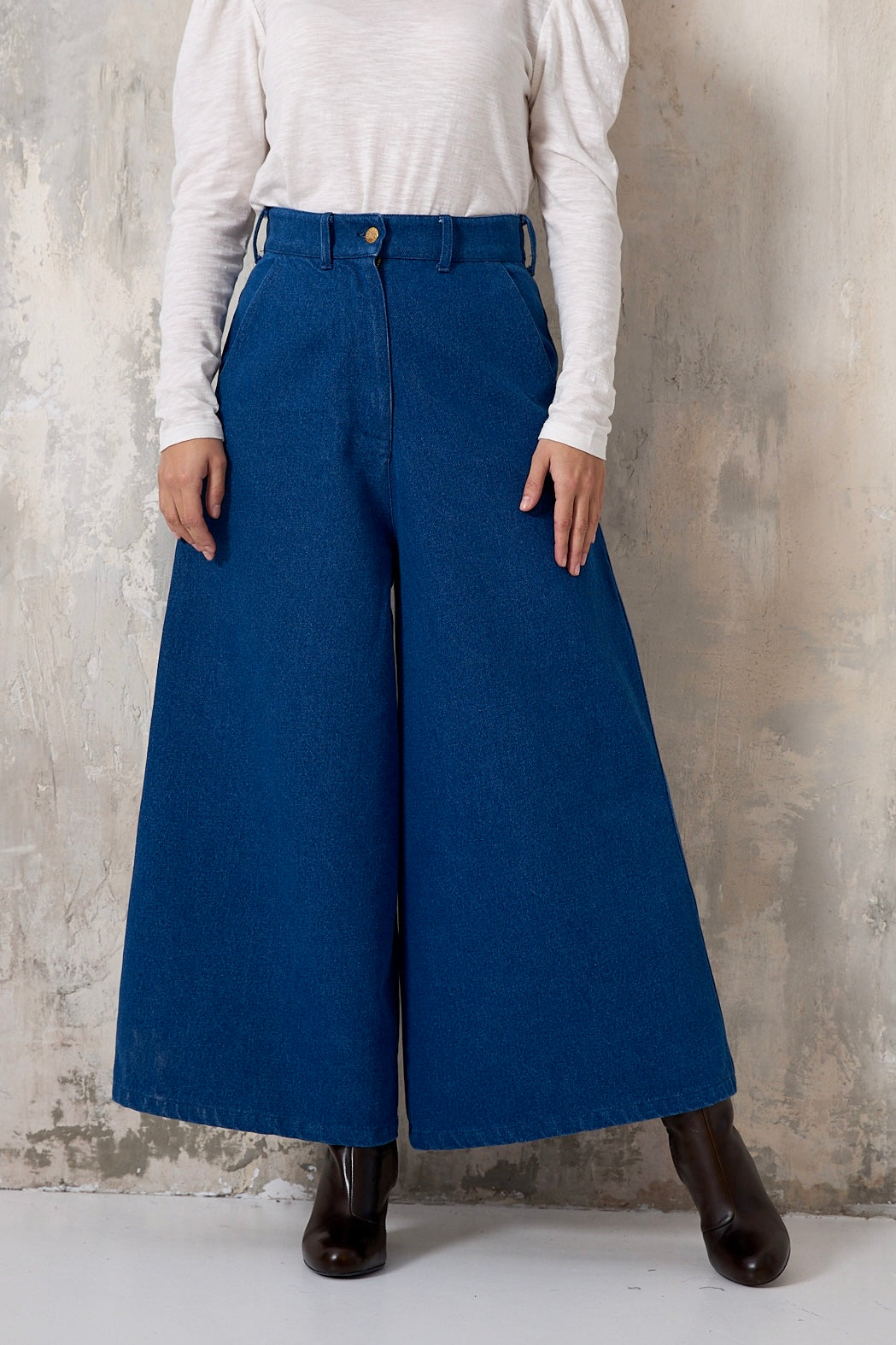 Chicosoleil Mato pantalon large bleu denim 100% coton