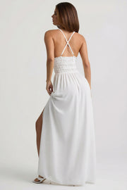 Oh Polly Dresses Robe Pryana Blanche Maxi Plongeante