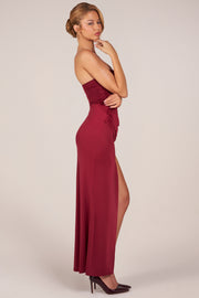 Oh Polly Dresses Robe Bandeau Bordeaux Fente Drapée