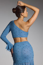 Oh Polly Embellished Amboise crop top perles bleu smokey