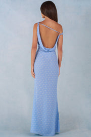 Oh Polly 16001 Robe Maxi Une Épaule Bleu Pois