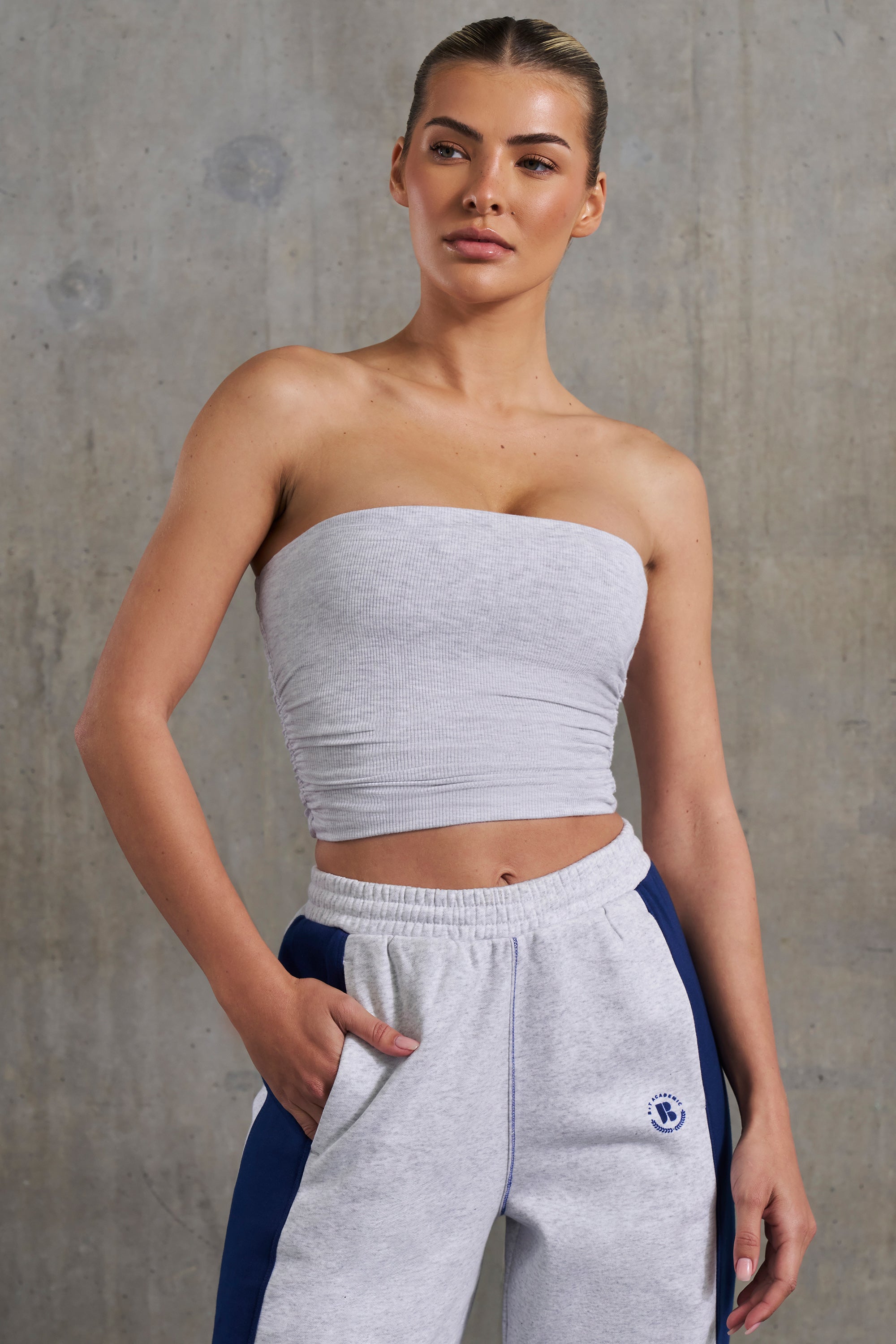 Oh Polly Ability top bandeau côtelé gris chiné S