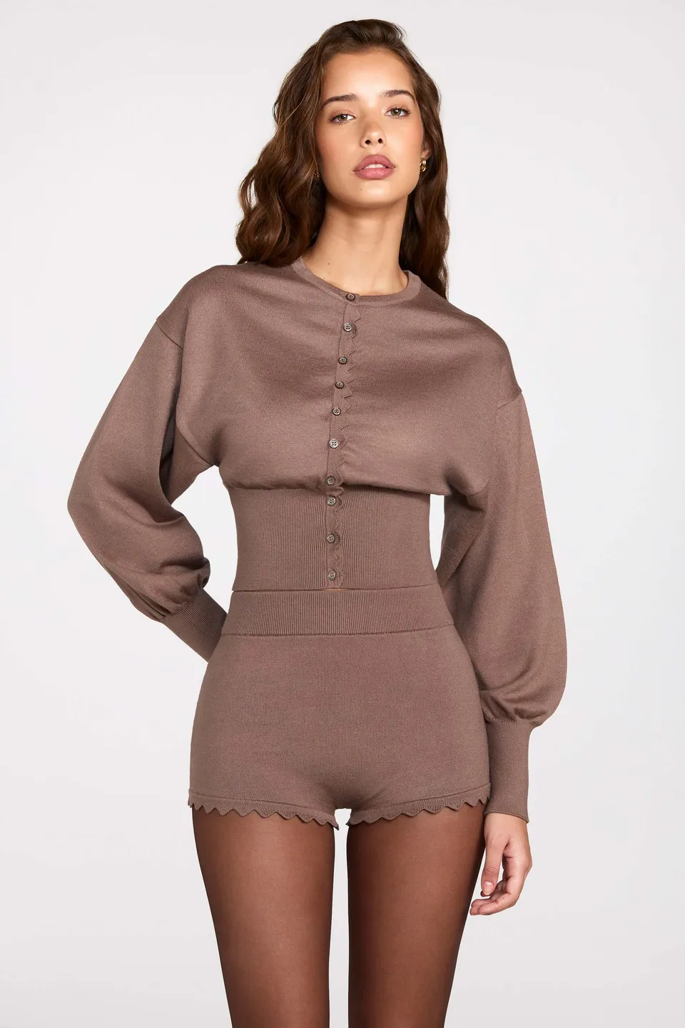Oh Polly Anele cardigan maille moka boutons festonnés