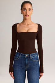 Oh Polly Kaia top col carré marron chocolat modal