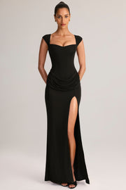 Oh Polly Elva Robe Maxi Noire Col Cœur Modal Fendue