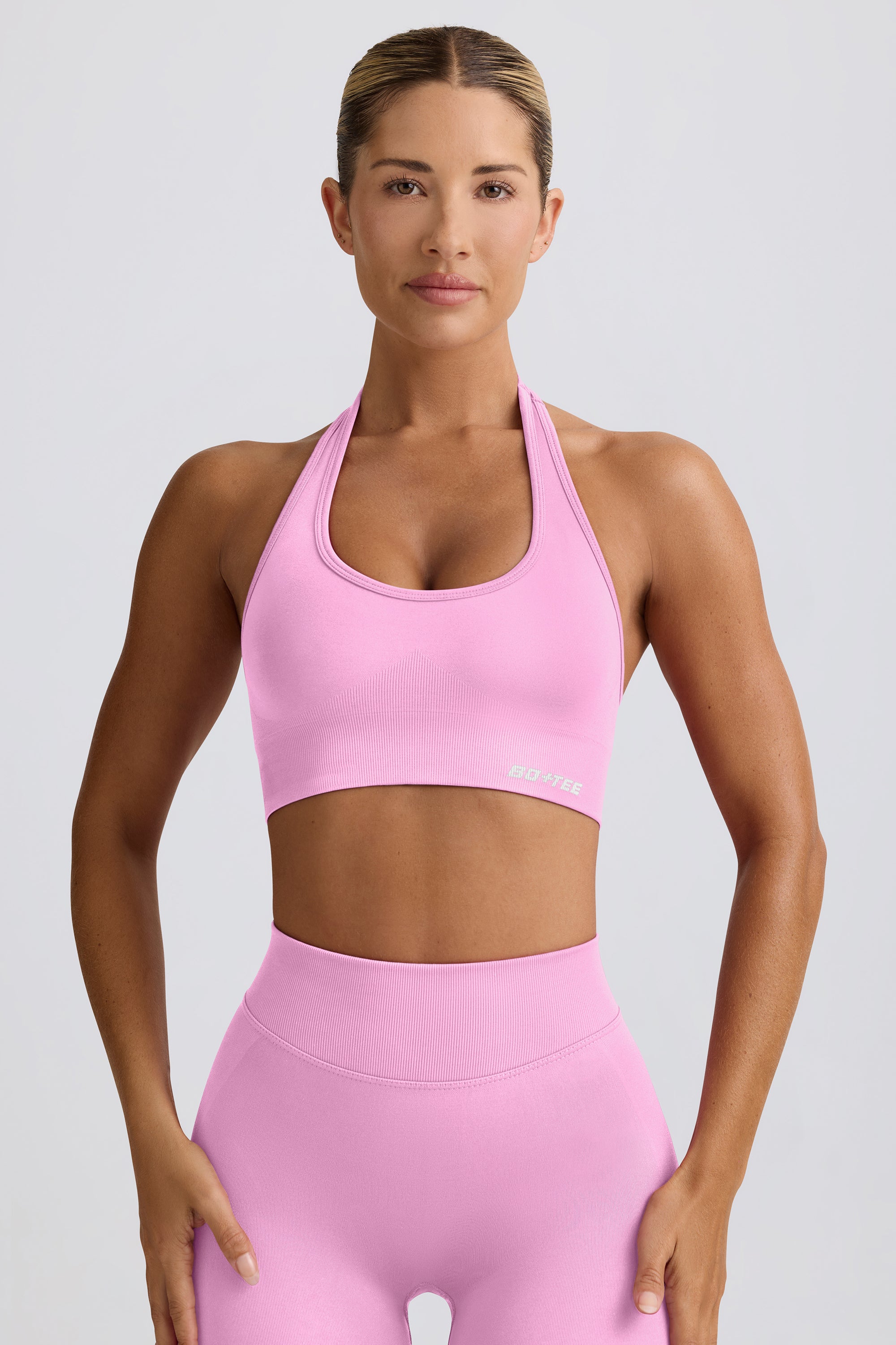 Oh Polly Define Luxe Halterneck brassière sport rose maintien modéré