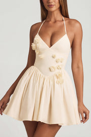 Oh Polly August mini robe corset ivoire fleurs licou