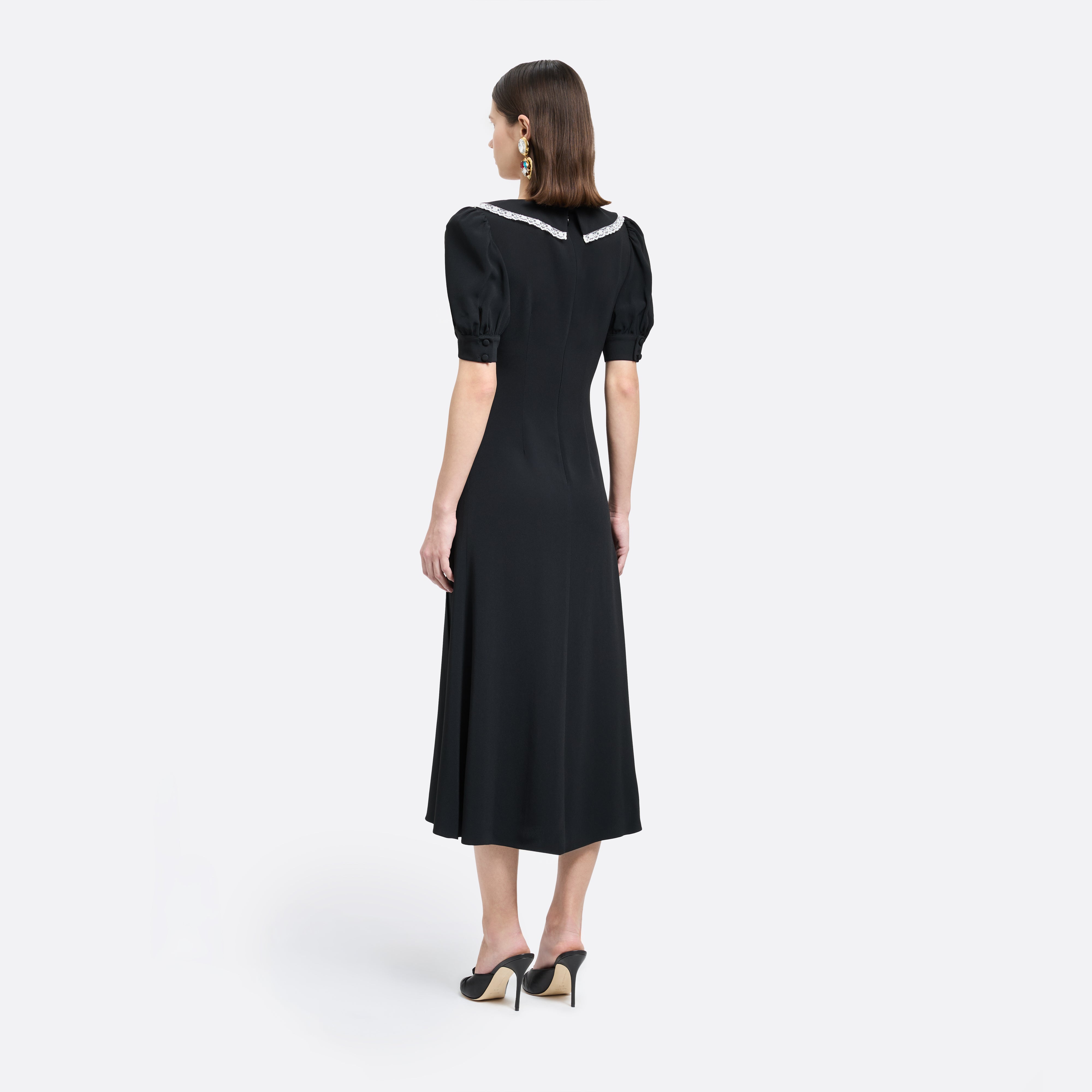 Alessandra Rich Cady Midi Dress Lace Trim robe noire 36