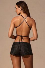 Oh Polly Maris top papillon satin noir dos noué