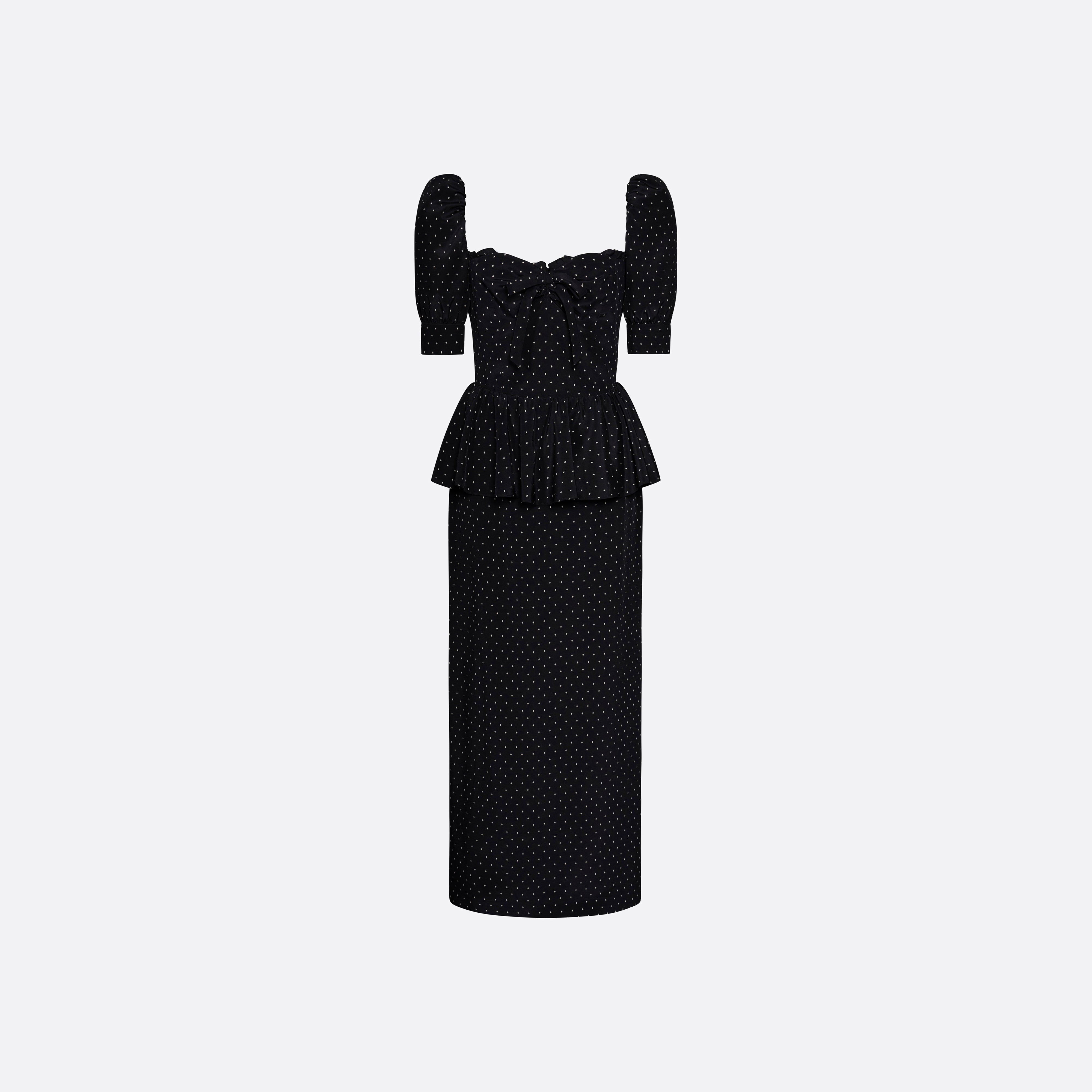 Alessandra Rich Silk Peplum Midi Dress robe noir-ivoire 36
