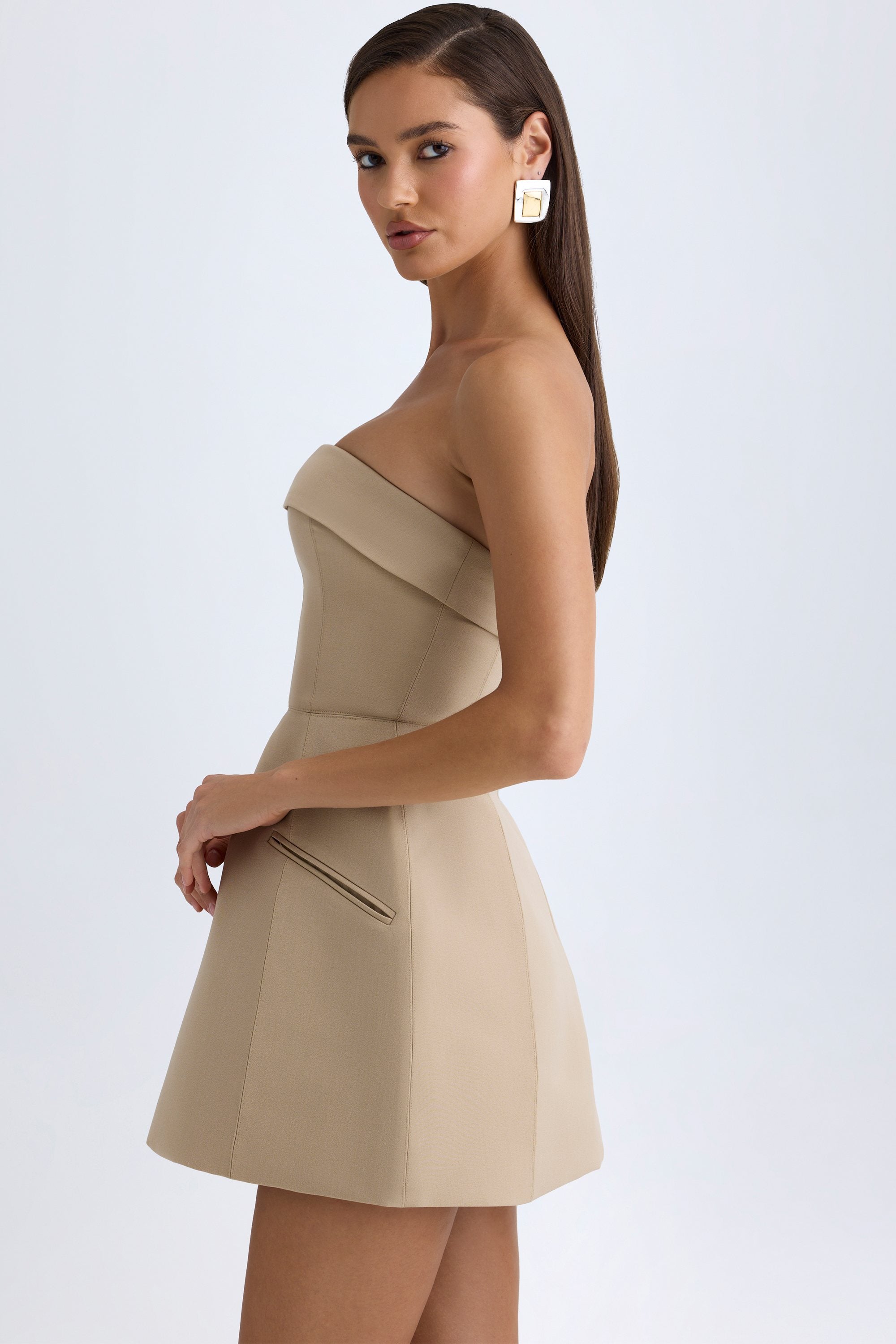 Oh Polly Robe Mini Bustier Camel Structurée Poches