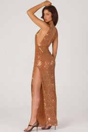 Oh Polly Embellished 16028 robe maxi bronze sequins