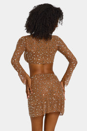 Oh Polly Embellished Giulia 7231 crop top mocha strass