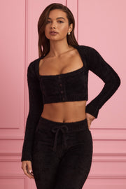 Oh Polly Sharni cardigan court noir maille duveteuse