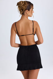 Oh Polly Cerai Robe Mini Noire À Volants Découpée