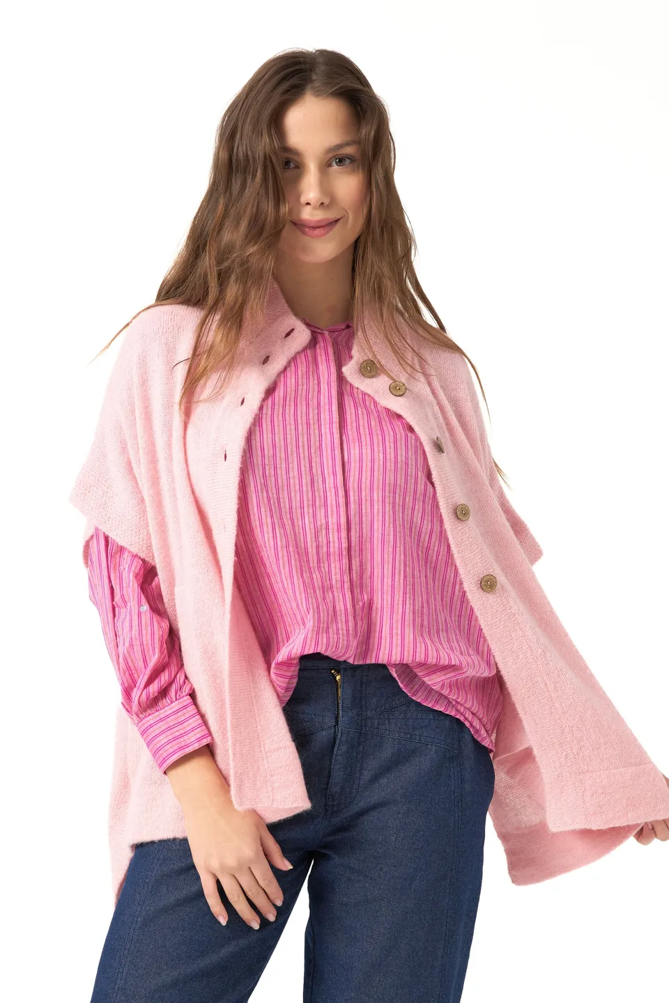 Chicosoleil Achill poncho cardigan rose mohair