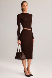 Oh Polly Aven Jupe Crayon Midi Marron Modal