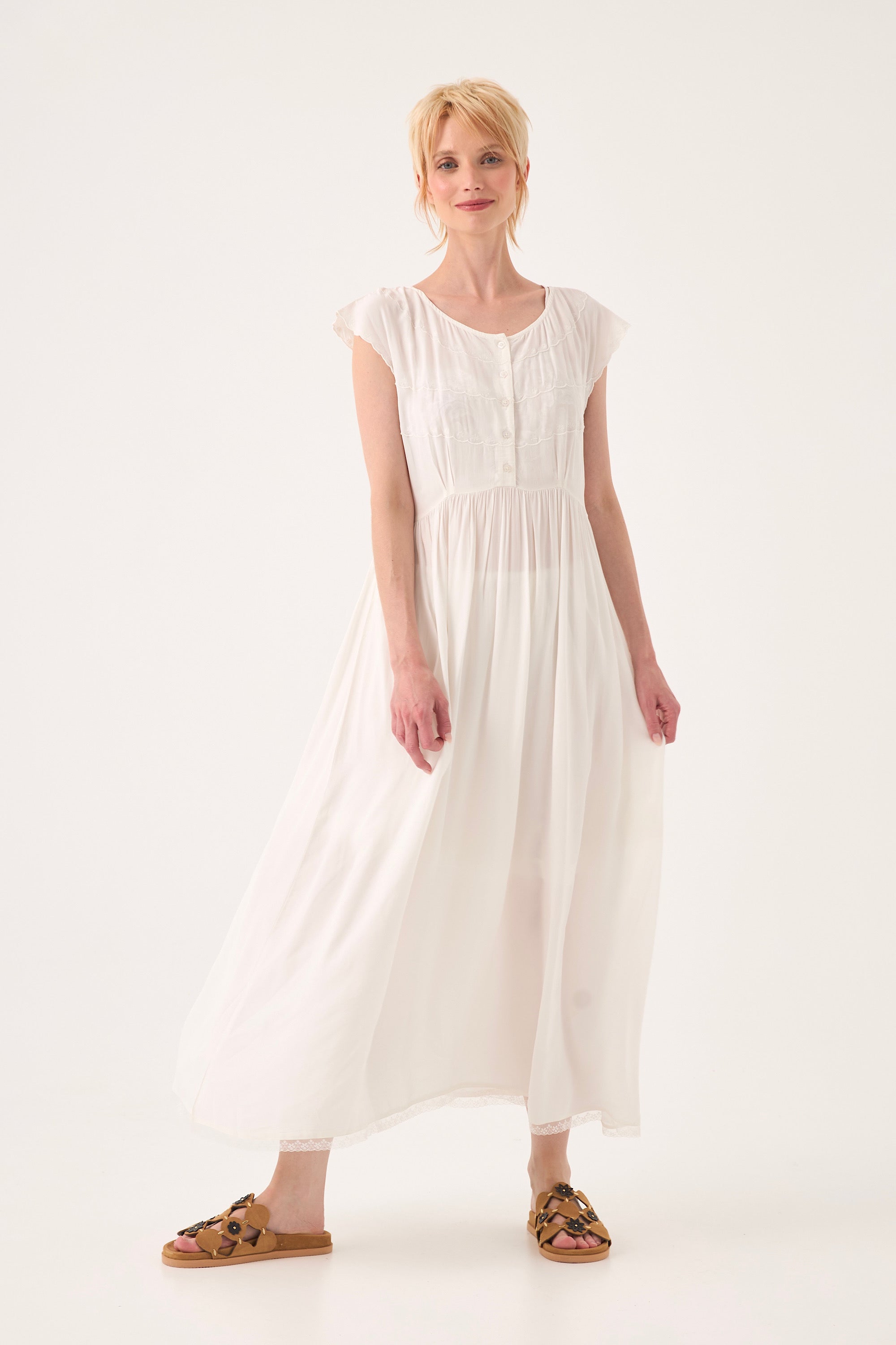 Chicosoleil Nanette robe longue ivoire satin viscose