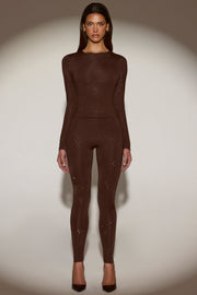 Oh Polly Venia 14966 top strass marron manches longues