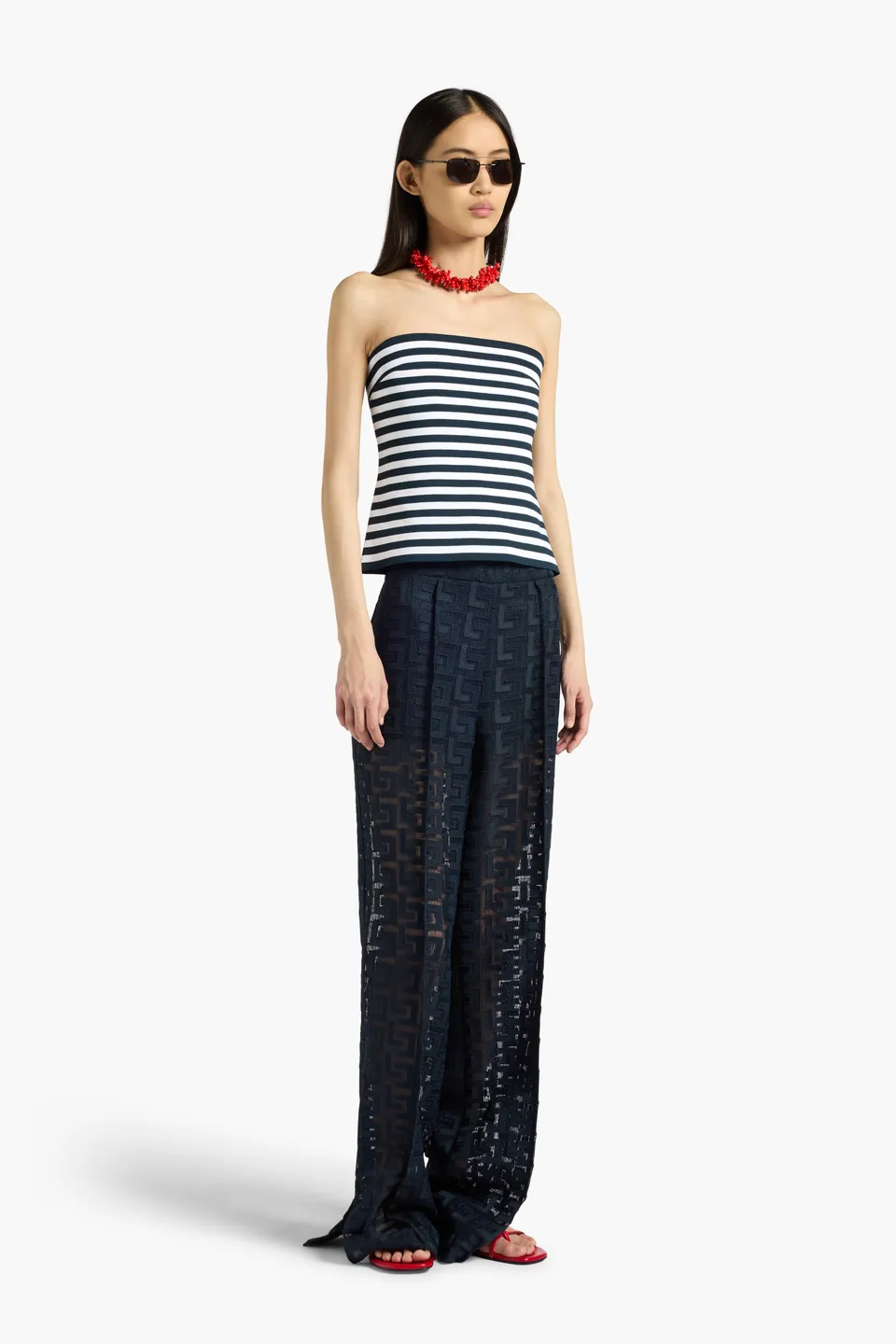 Liviana Conti Gwenda top bandeau viscose bleu-blanc