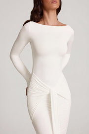Oh Polly Mericia Robe longue blanche jersey nouée